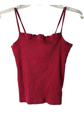 ASOS Womens Ruffle Trim Ribbed Tank Top Size 4 Camisole Cami Red Cotton